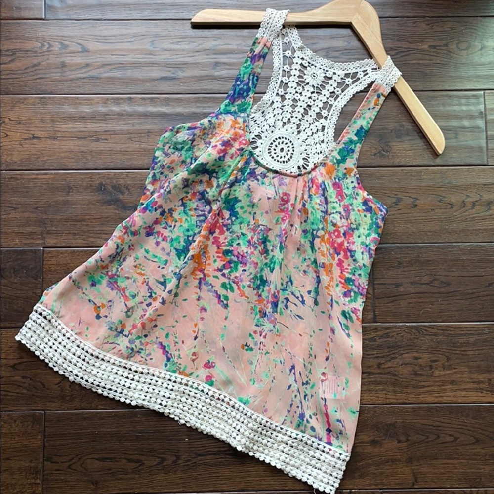 Collective Concepts floral crochet racer back tank